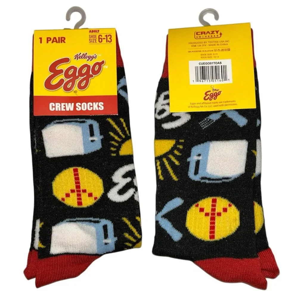 1x Novelty Eggo Waffle Novelty Crew Socks Adult Set 6-13